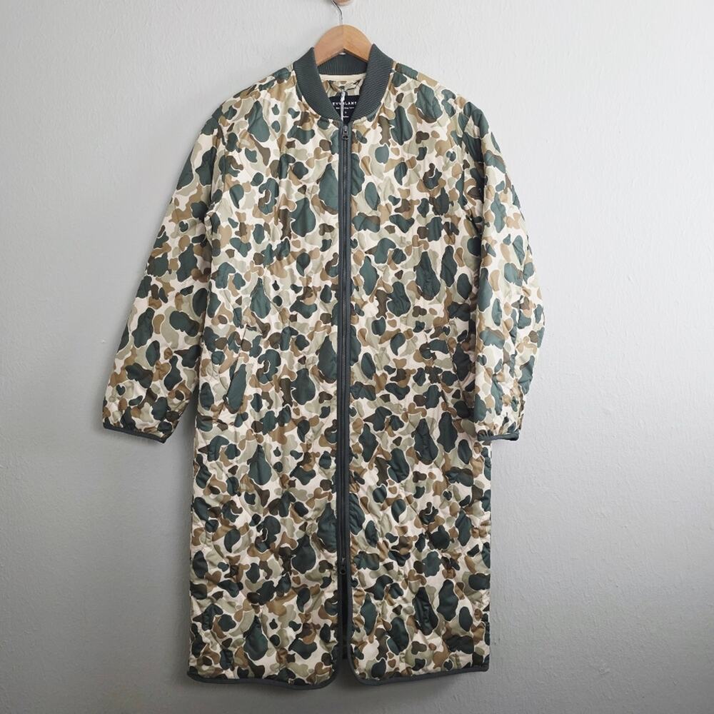 NWT Everlane The ReNew Long Liner Puffer Jacket Biscotti Camouflage Quilted S